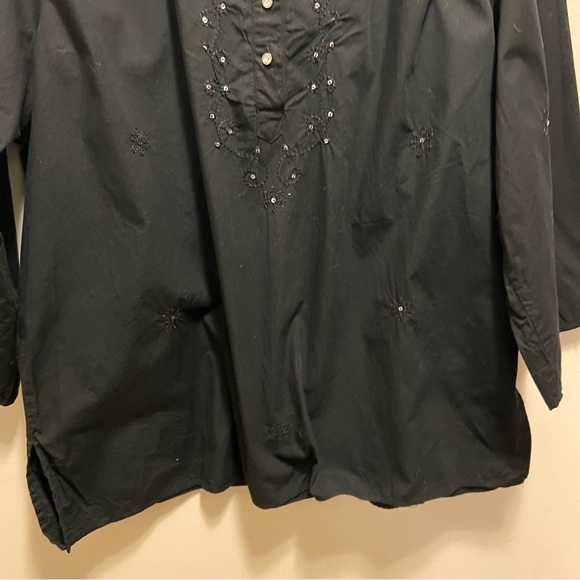 ALC Woman Black 1/4 Button Down 3/4 Sleeve Pullover Lightweight 100% Cotton - Picture 4 of 10